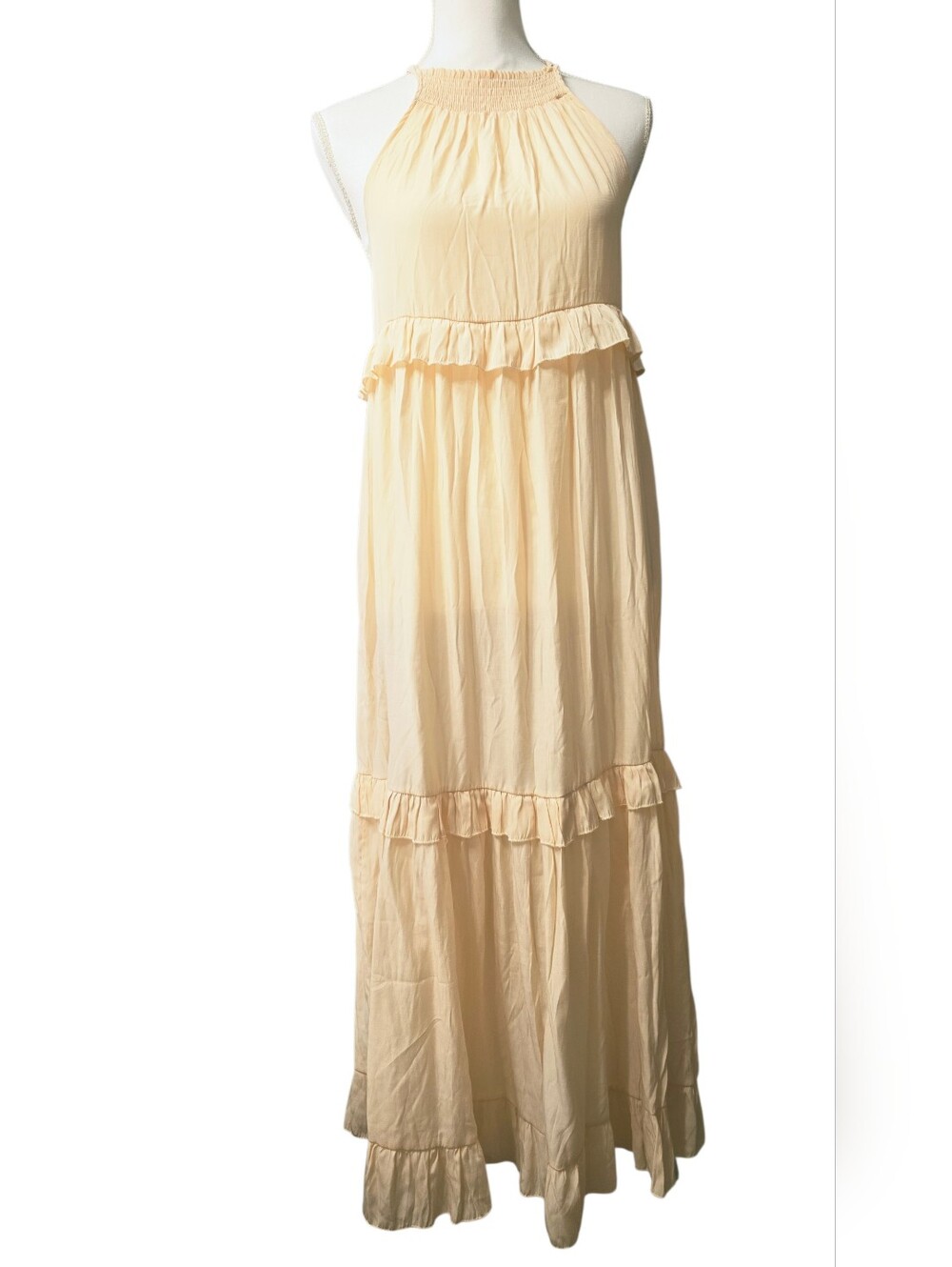 Cream Ruffle-Tier Maxi Skirt